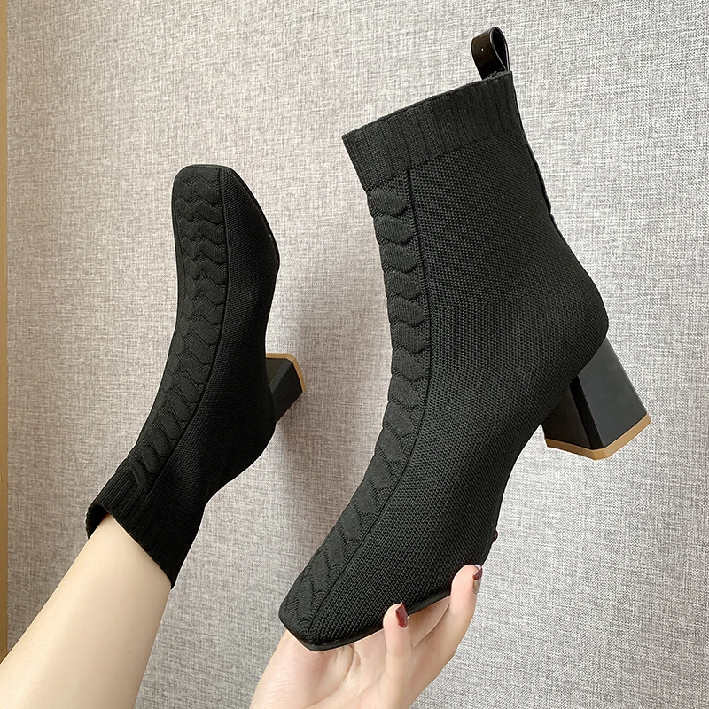 

High-heeled Ankle Boots for Women 2022 New Europan and American Fashion Style Ankle Boots Square Toe Thick Heel Fahion All-match