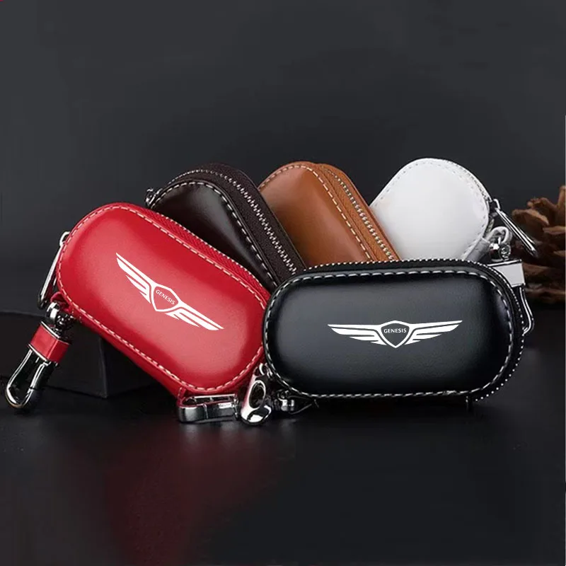 

Leather Car Logo Key Cover Key Case for Genesis Coupe G70 G80 GV70 GV80 Car Accessories