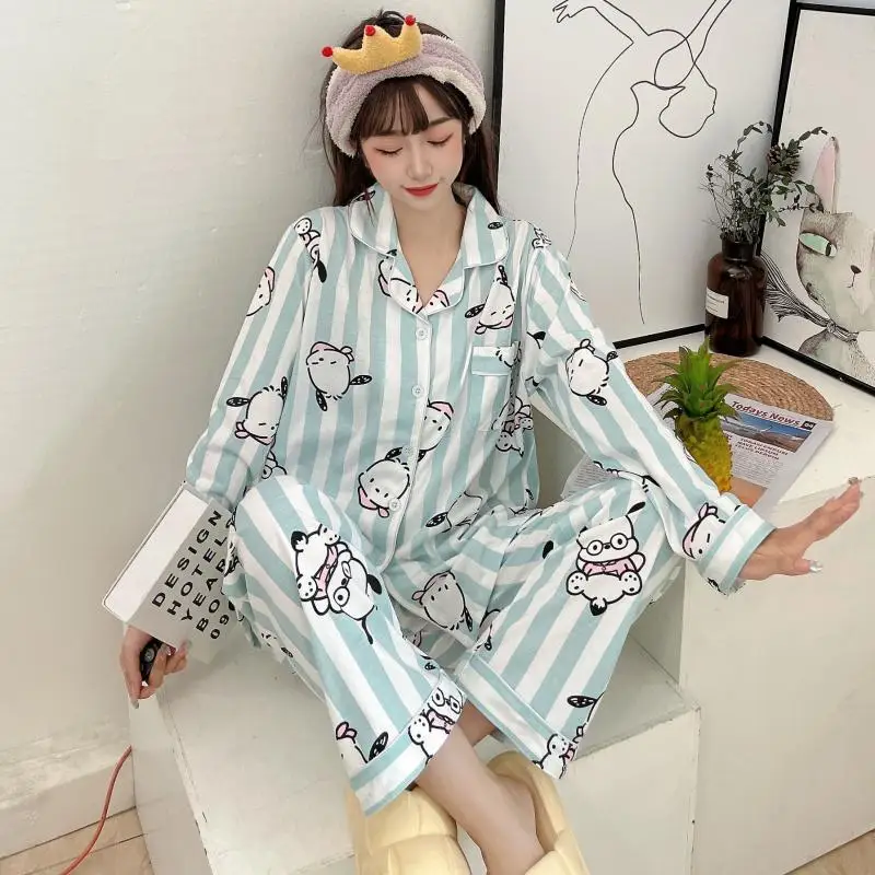 

Sanrios Pachacco Kawaii аниме периферийная Пижама хлопковая мягкая удобная Милая мультяшная с длинным рукавом женский подарок для детей