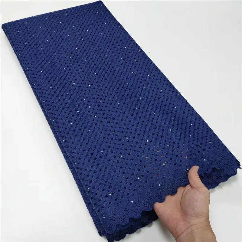 

5 Yard Swiss Fabric Latest Heavy Beaded Embroidery African 100% Cotton Voile Black Lace Popular Dubai Style For Wedding Party