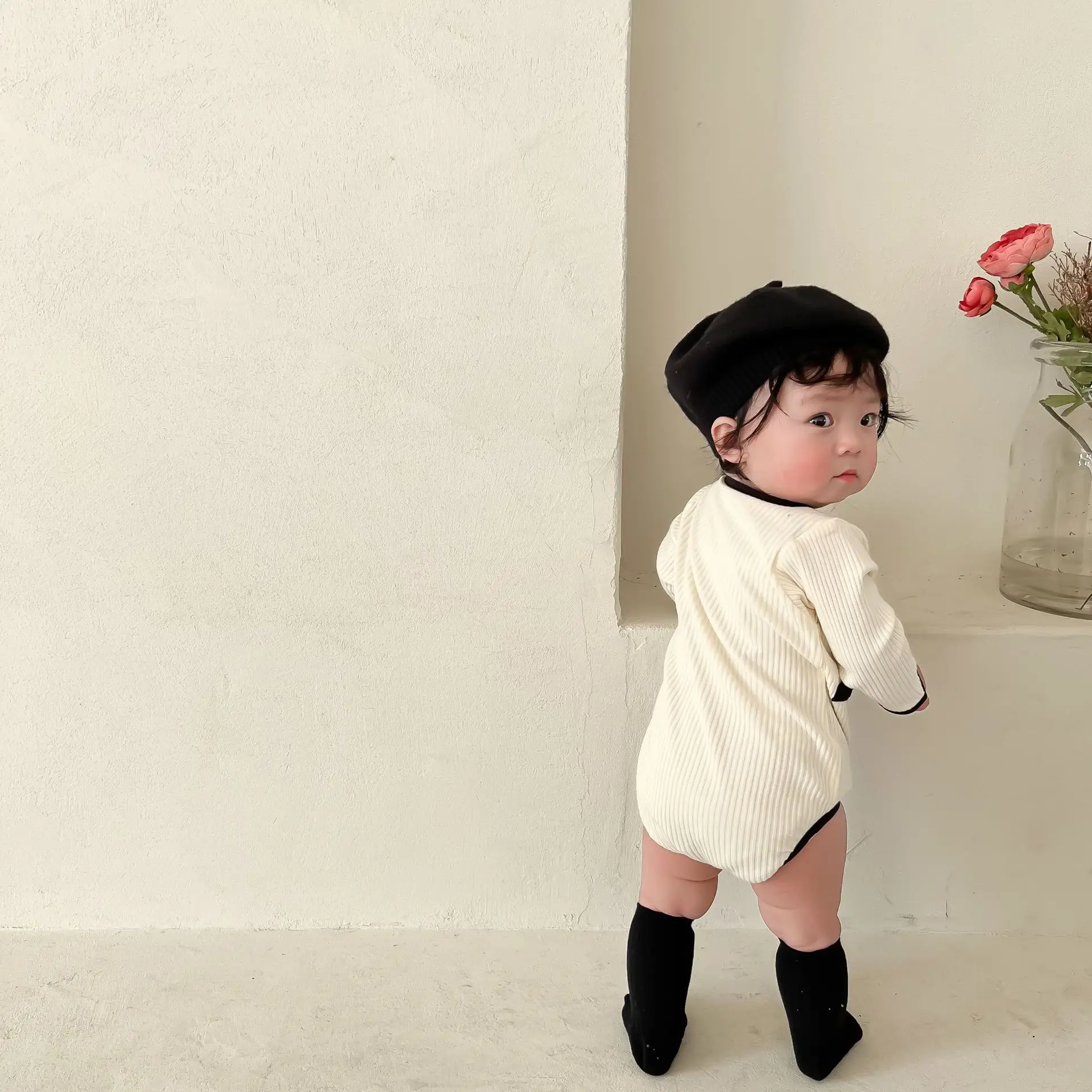 2022 Spring New Baby Girl Clothes Solid Sweet Infant Girl Bodysuit Cotton Long Sleeve Princess Jumpsuit Fashion Girls Clothing