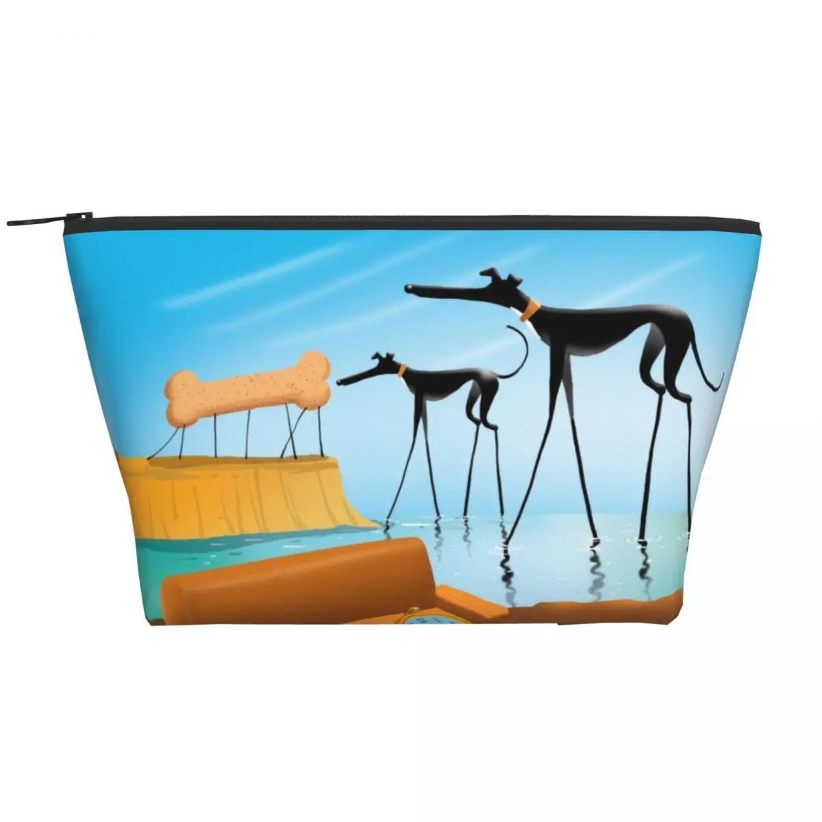 

Travel Salvador Dali Funny Greyhound Lurcher Toiletry Bag Whippet Dog Art Cosmetic Makeup Organizer Beauty Storage Dopp Kit Box