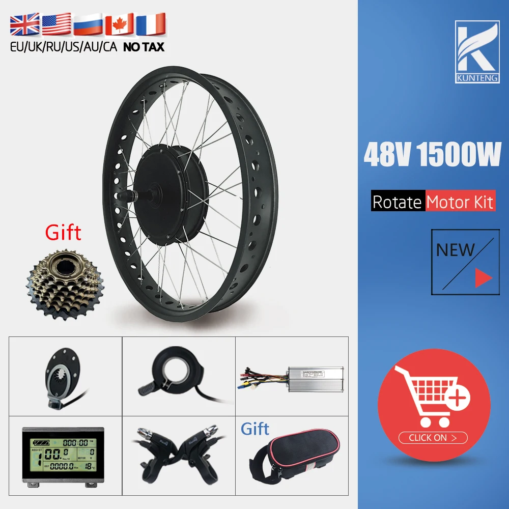 Fat Tire Ebike Conversion Kit 48V 1500W Rear Rotate Gearless motor Snow Bike Kit 20''26'' 4.0 Wheel Electric Bike Conversion kit