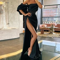 black satin prom dress off shoulder sleeveless mermaid prom gown for women 2022 side high slit backless sexy party dresses long