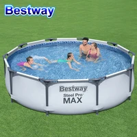 2022 pool bestway 56408 above ground pool easy assemble round gartenpool for family steel frame swimming pool with filter pump