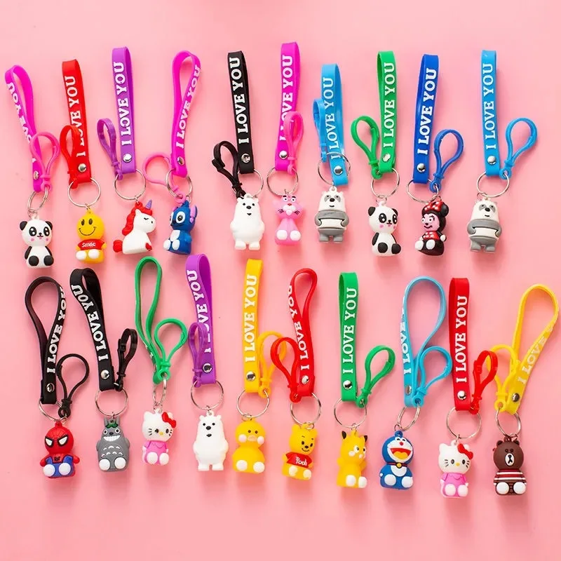 

1Pc Random Color Hello Kitty Keychain Acrylic Cartoon Figure Double Layer Key Chain Girl Keychain Pendant Metal Accessories
