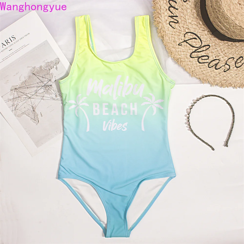 Дешевый детский купальник с градиентом для девочек 2022 купальный костюм принтом