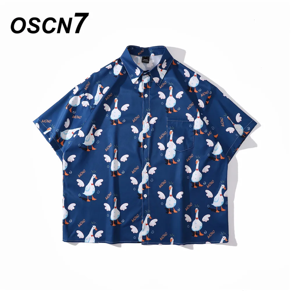 

OSCN7 Casual Street Printed Short Sleeve Shirt Men 2022 Hawaii Beach Oversize Women Fashion Harujuku Shirts for Men 30632