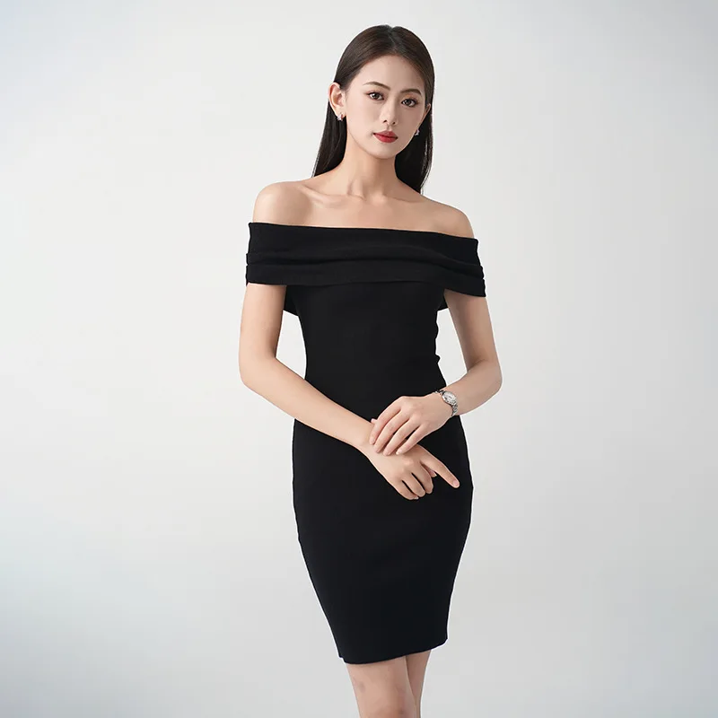 Высококачественные французские женские летние тонкие утягивающие черные платья