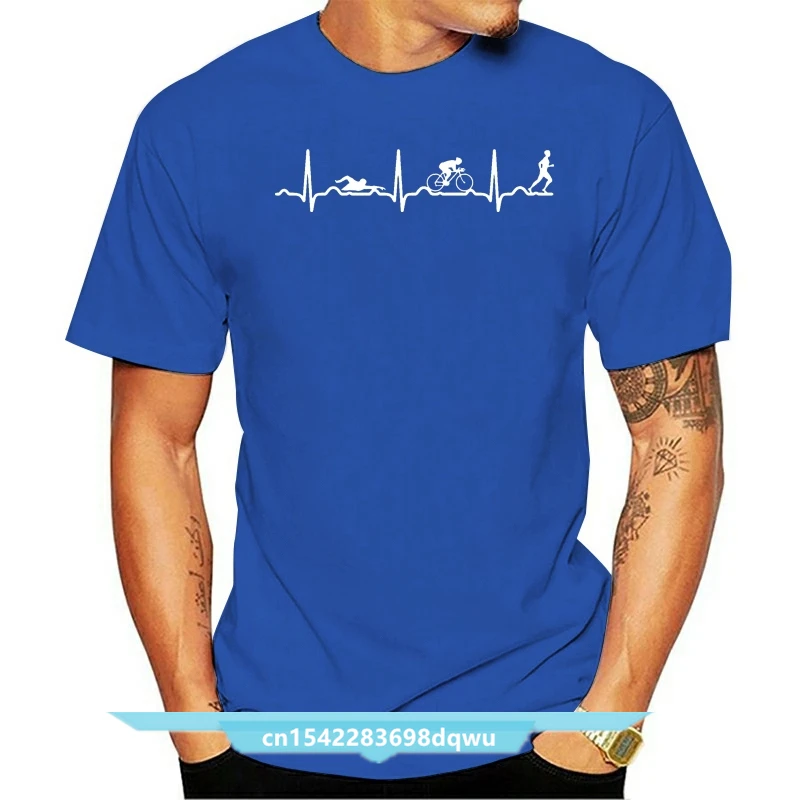 

Summer Fashion Men Shirt Triathlon Heartbeat Love T Shirt Short Sleeve Cotton T-shirt Tops Tee Triathlon T Shirts