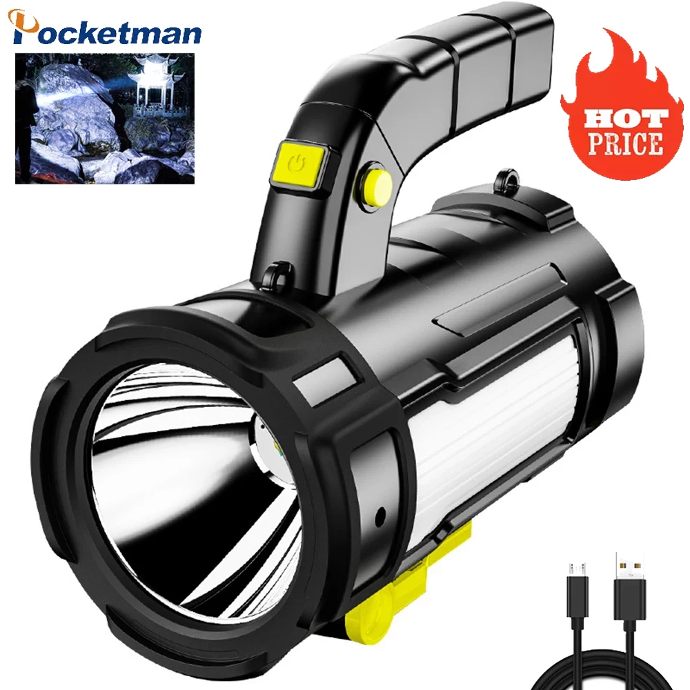 

6000mAh High Power Searchlight USB Rechargeable Spotlight Flashlight Power Bank Lamp Powerful Waterproof Camping LED Lantern