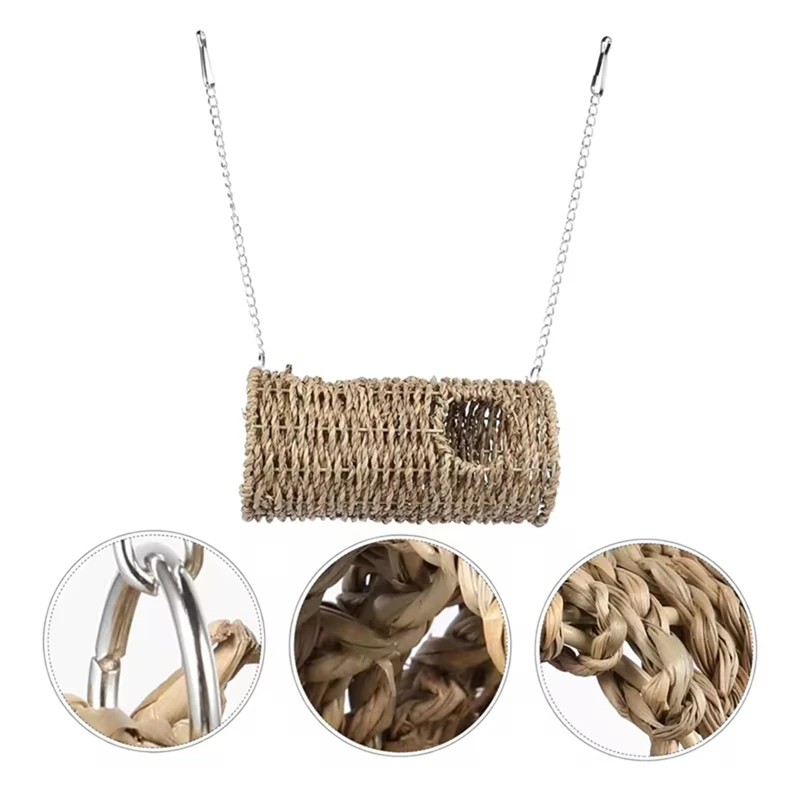 Grass Hammock Play Tunnel Hanging Bed House For Pet Rat Hamster Bird Nest Parrot Seagrass Rattan Houses