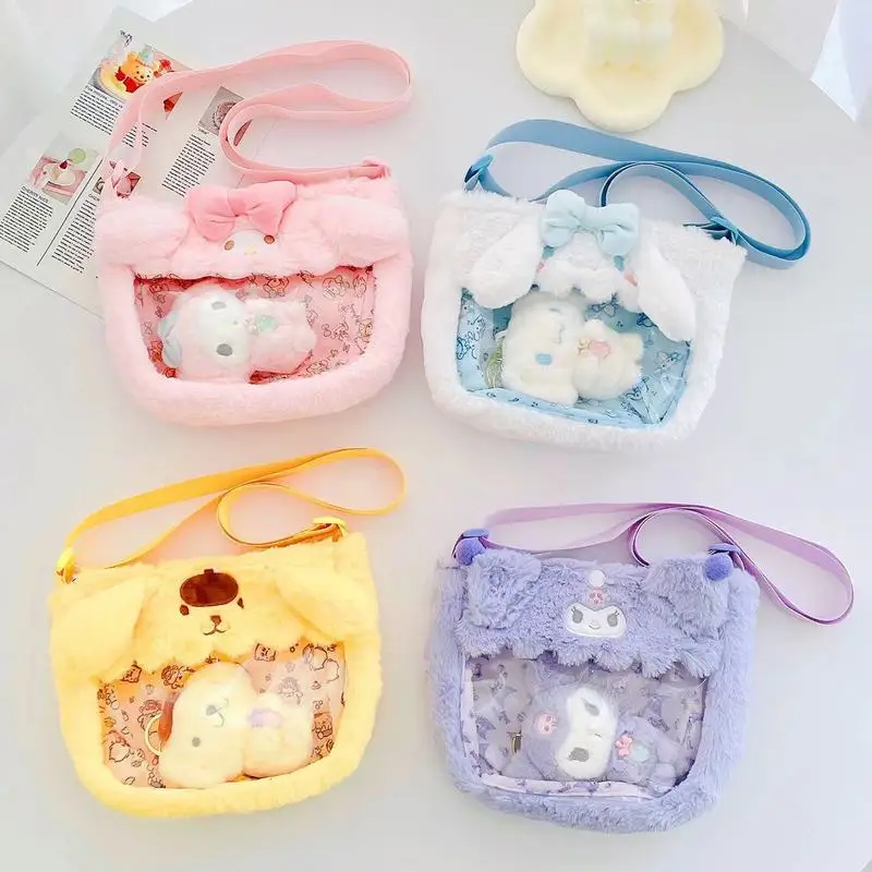 

Новинка Симпатичный ПВХ Sanrio Kuromi мой Мелодия помпон пурин Плюшевая Кукла сумка через плечо для девочек Полезные Подарки на день рождения