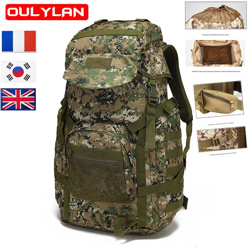 

Backpack 50L Sports Bag Upgrade Outdoor Tactical Large Capacity Camouflage Waterproof Climbing Mountaineering Hiking Bag