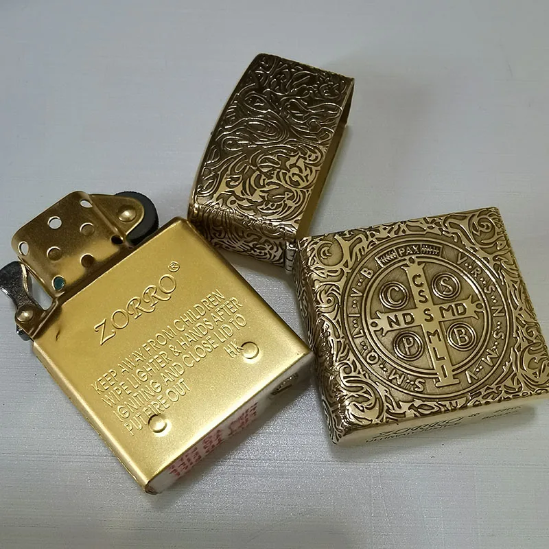 

Zorro Kerosene Lighter Five Sides Deep Engrave Constantine Brass Shell Cigarette Oil Machine Smoking Gift Original Box