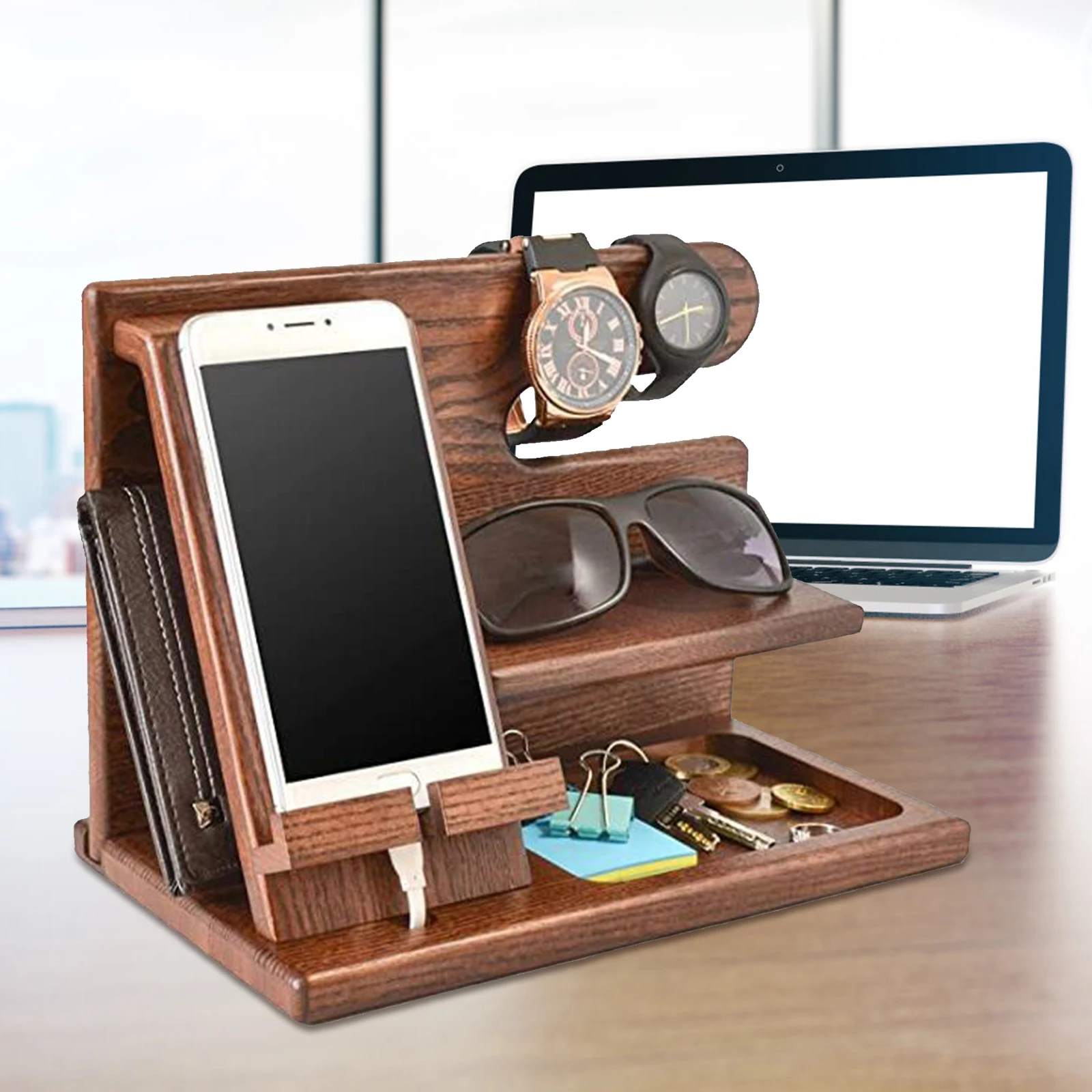 

Bedside Organiser For Him Wooden Docking Station For Men Bedside Table Organise Gadgets For Dad ​Grandad Gifts