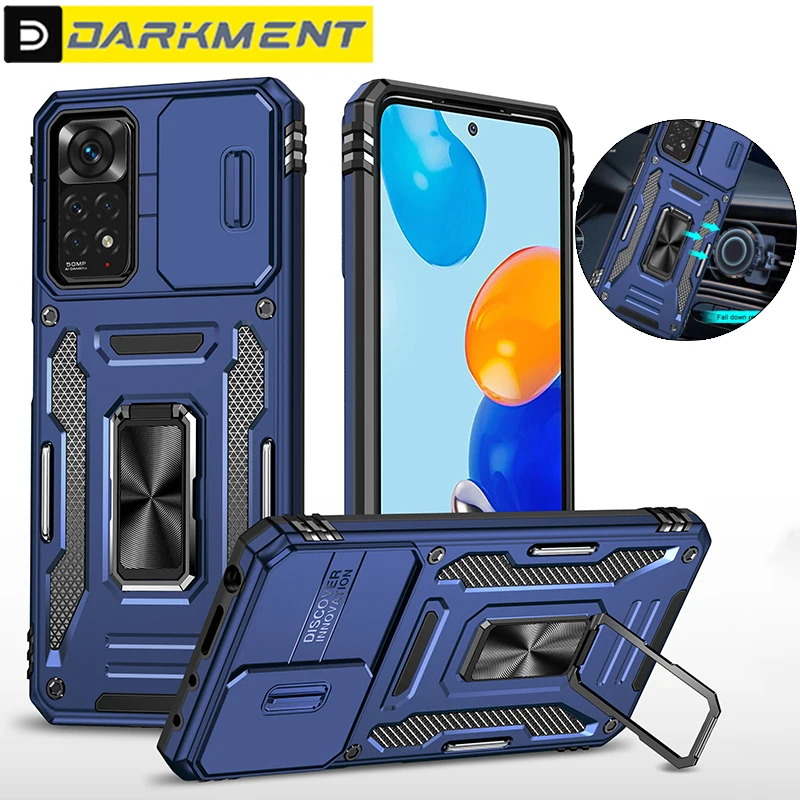 

Shockproof Slide Camera Lens Bracket Case For Xiaomi 11T 12 Poco X4 Pro Redmi 9C 9A 10 10C Note 11 Pro 11S 5G Solid Color Cover