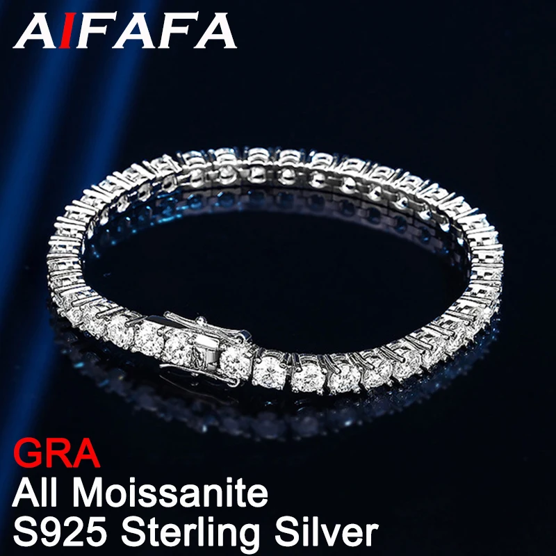 

AIFAFA Real 4mm All Moissanite Tennis Bracelets for Women Men 100% S925 Sterling Silver Sparkling Diamond Brace Lace Jewelry GRA