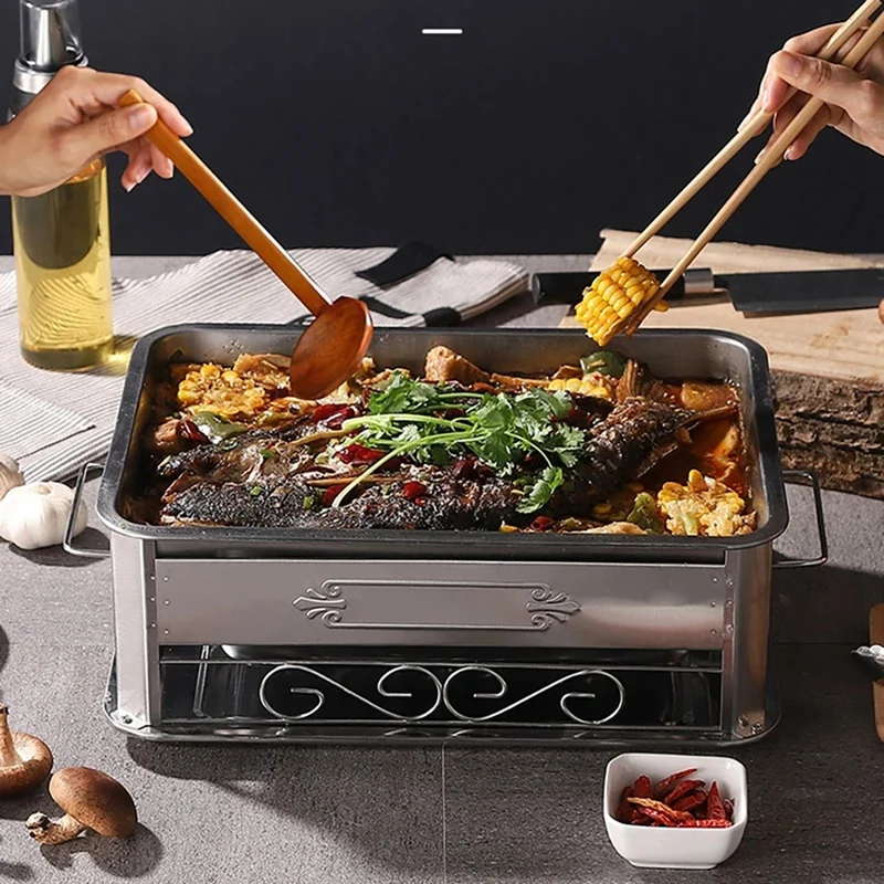 

Thickened Stainless Steel Rectangular Grilled Fish Stove Grilled Fish Pan Seafood Wood Carbon Grilled Fish Dish Shelf