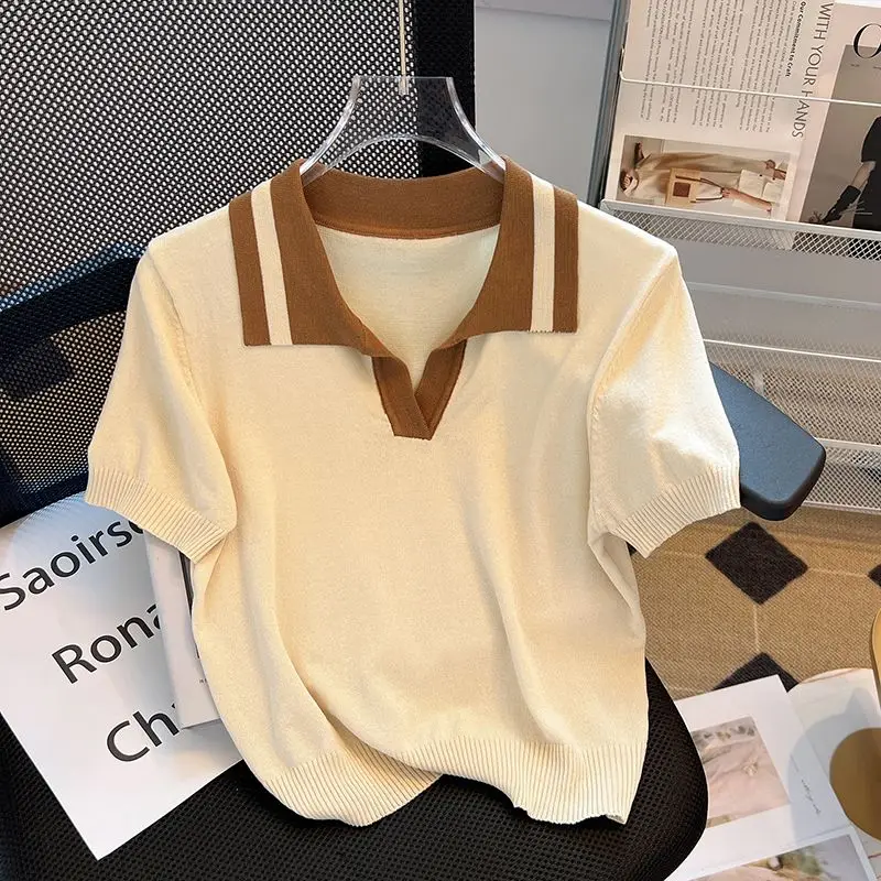 Летняя новая женская футболка с коротким рукавом женский Шелковый модный топ