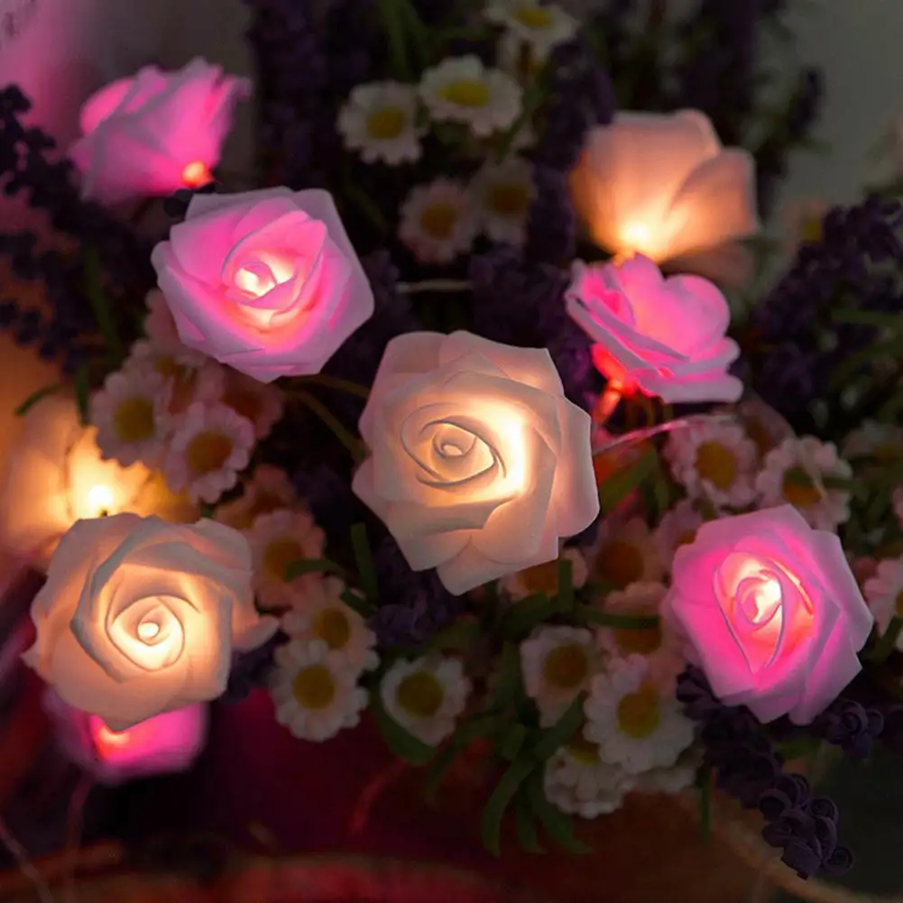 

1 String Fairy Light High Brightness Realistic Battery Operated Beautiful LED Rose Flower Holiday Supplies