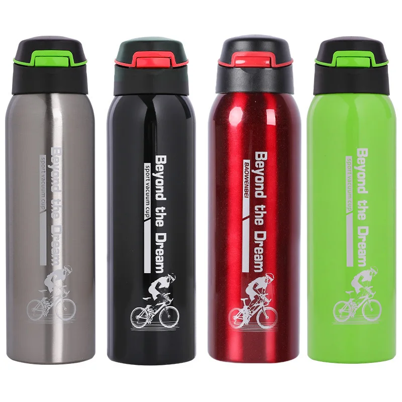 

304 SS Thermos Cup Lid Suction Tube Vacuum Thermos Cup Cycling Sports Anti-fall Cold Insulation Cup Riding Water Bottles