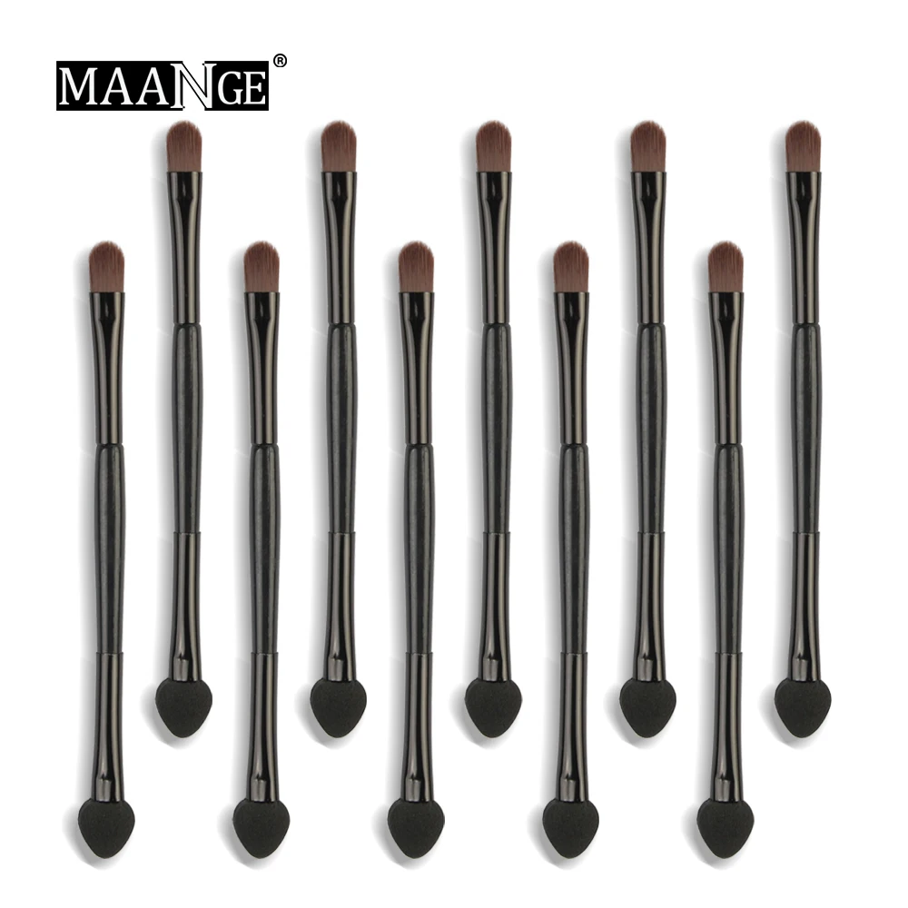 

MAANGE 10Pcs Professional Makeup Brush Double-headed Eyeshadow Eyebrow Brushes Black Sponge Head Pole Eyelashes Tools Maquiagem