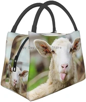 animals funny sheep portrait portable insulation bagreusable lunch box container for women men office work travel beach hiking