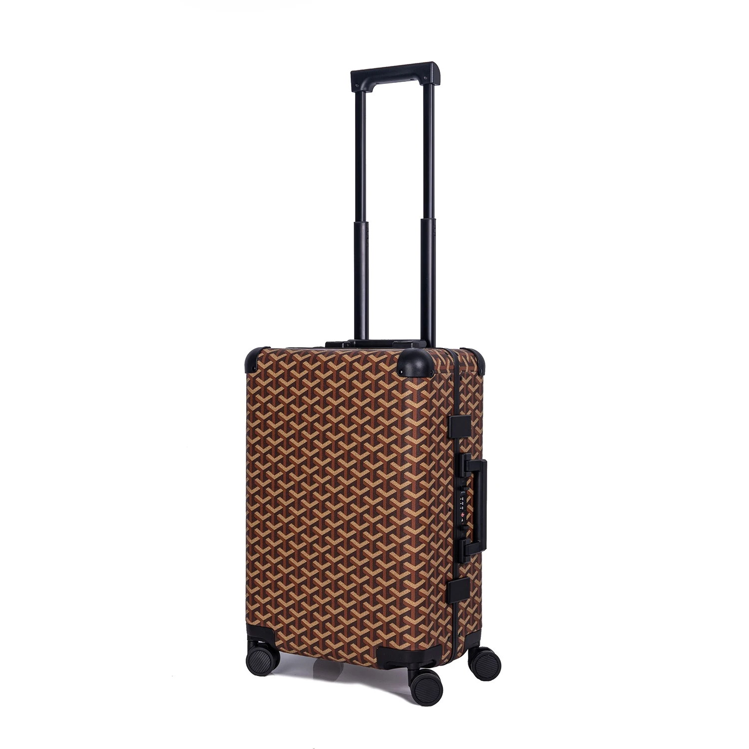 HONGYUE 2023 Classic Fashion Vintage Carry On Luggage Leather Trolley Aluminum Frame Suitcase Sets