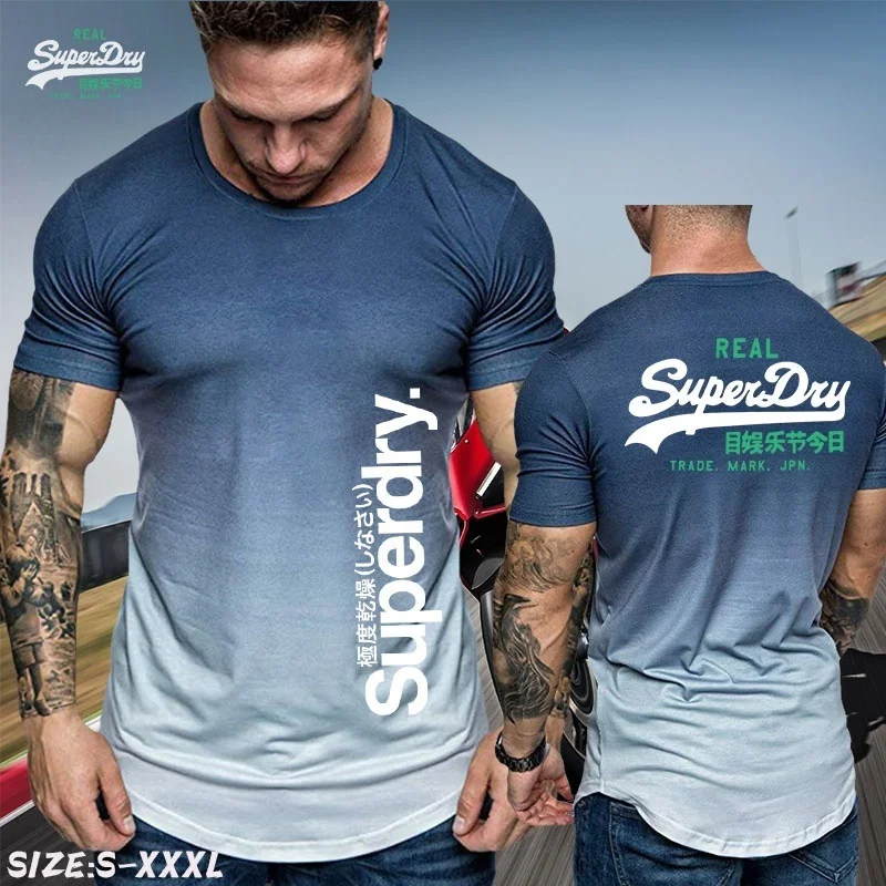 

Новинка, модная дышащая тонкая мужская повседневная футболка с градиентом и круглым вырезом