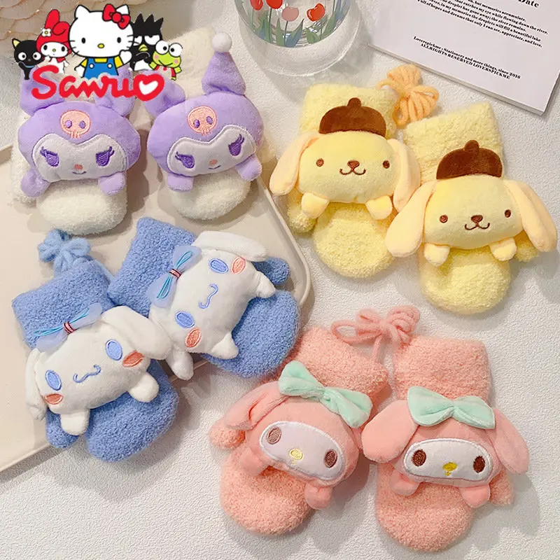 

Sanrio Melody Kuromi Cinnamoroll Pochacco Cartoon Doll Gloves Children's Pile Thick Halter Neck Knitted Gloves for Boys and Girl