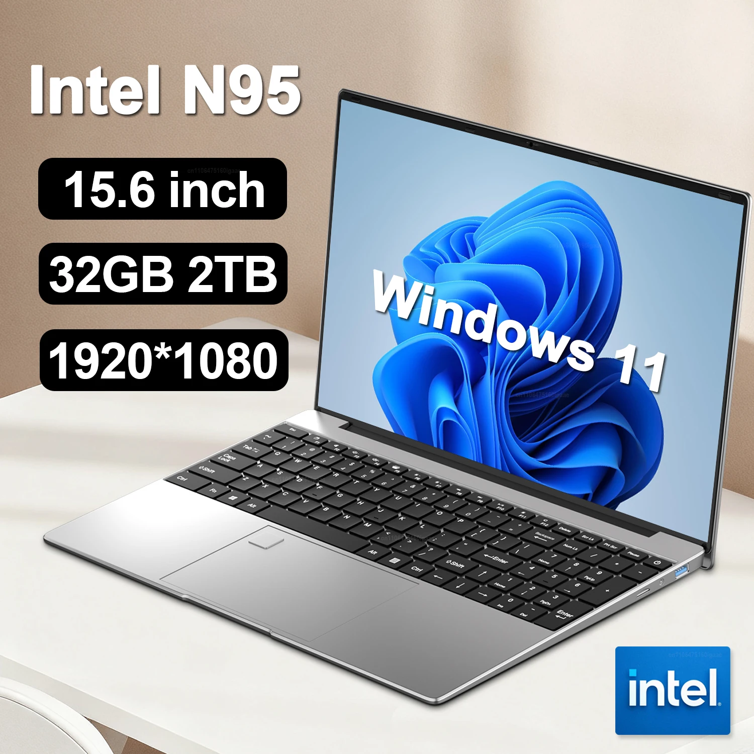 Фото Новый хит продаж: 15,6-дюймовый ноутбук с процессором Intel N95, 32 ГБ оперативной памяти DDR4, 2 ТБ SSD, ОС Windows 11, HD-дисплеем, легкий и портативный №1