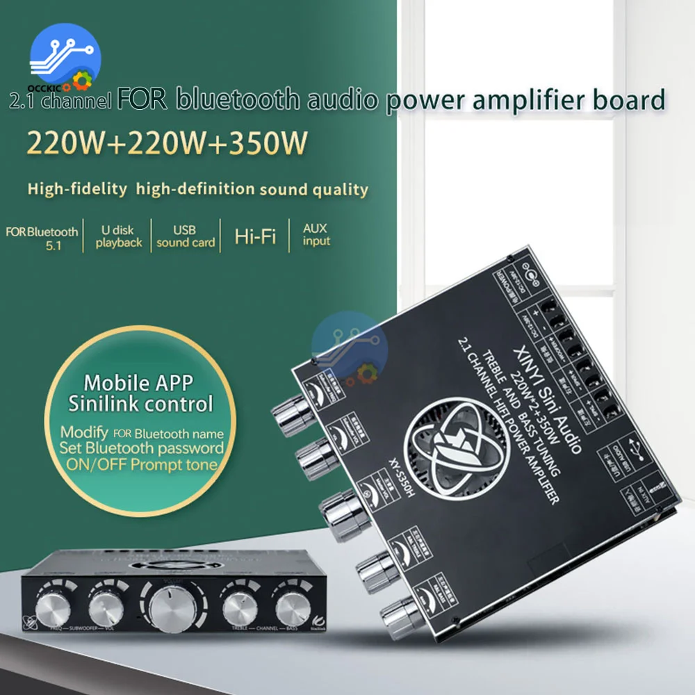 

TPA3255 Bluetooth 5.0 2.1 Channel Power Audio Stereo Subwoofer Amplifier Board 220WX2+350W TREBLE Bass Note Tuning AMP S350H