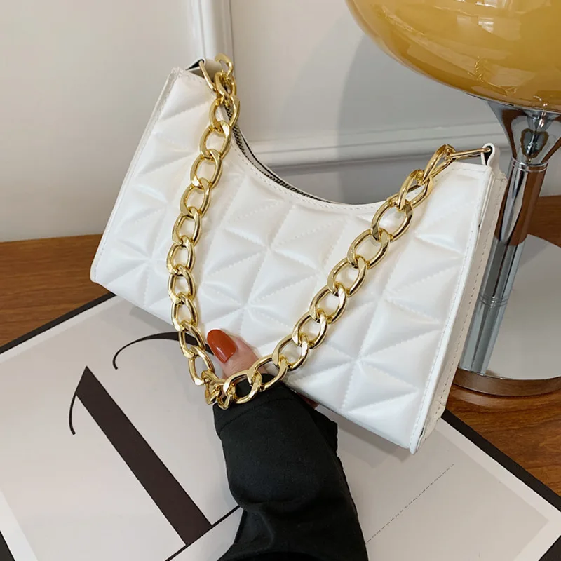 

2022 New Chain Women Shoulder Bag Plaid Pu Leather Ladies Handbags And Purses Designer Underarm Bags Fashion Women's Bag