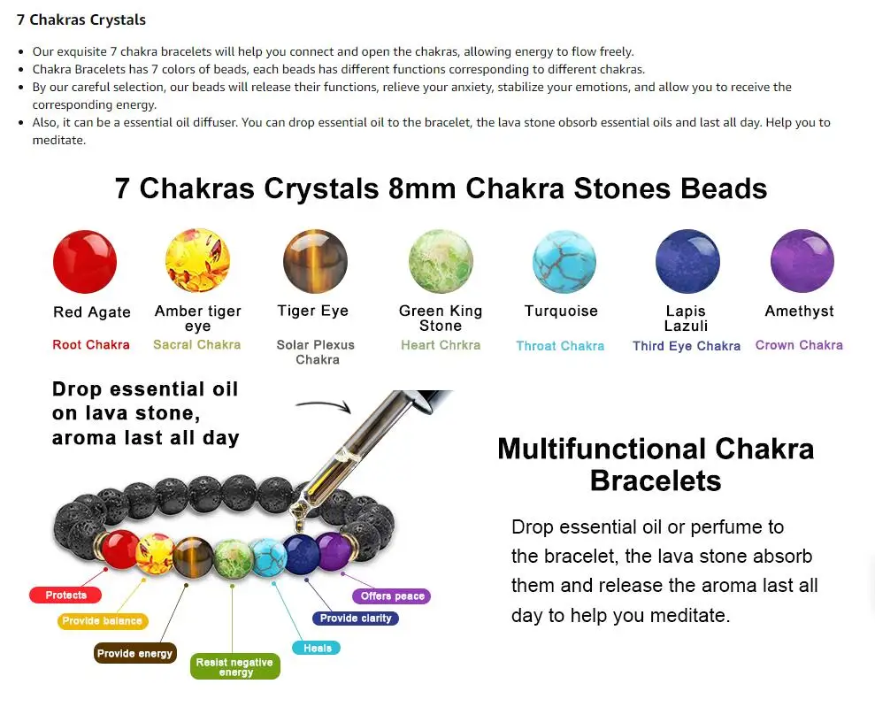 Мужской и женский браслет 8 мм с 7 чакрами из лавового камня диффузором эфирного