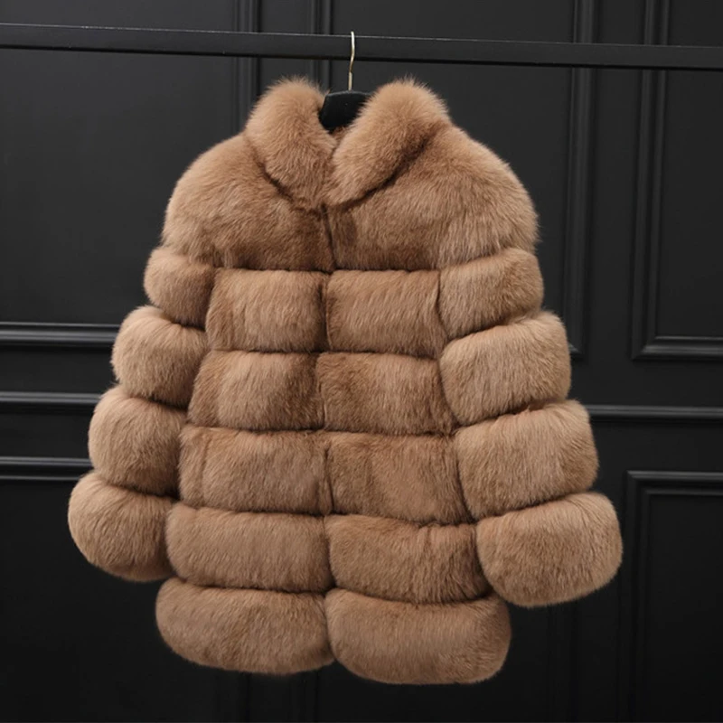 2022 Winter Real Fox Fur Coat High Street Full Sleeve Plus Size Clothes Natural Jacket Women Stand Collar Thick Warm Streetwear enlarge