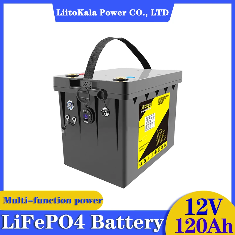 

NEW LiitoKala12V 120Ah LiFePO4 Battery 12.8V Power For RV Campers Golf Cart Off-Road Off-grid Solar Wind，QC3.0 Type-C USB output