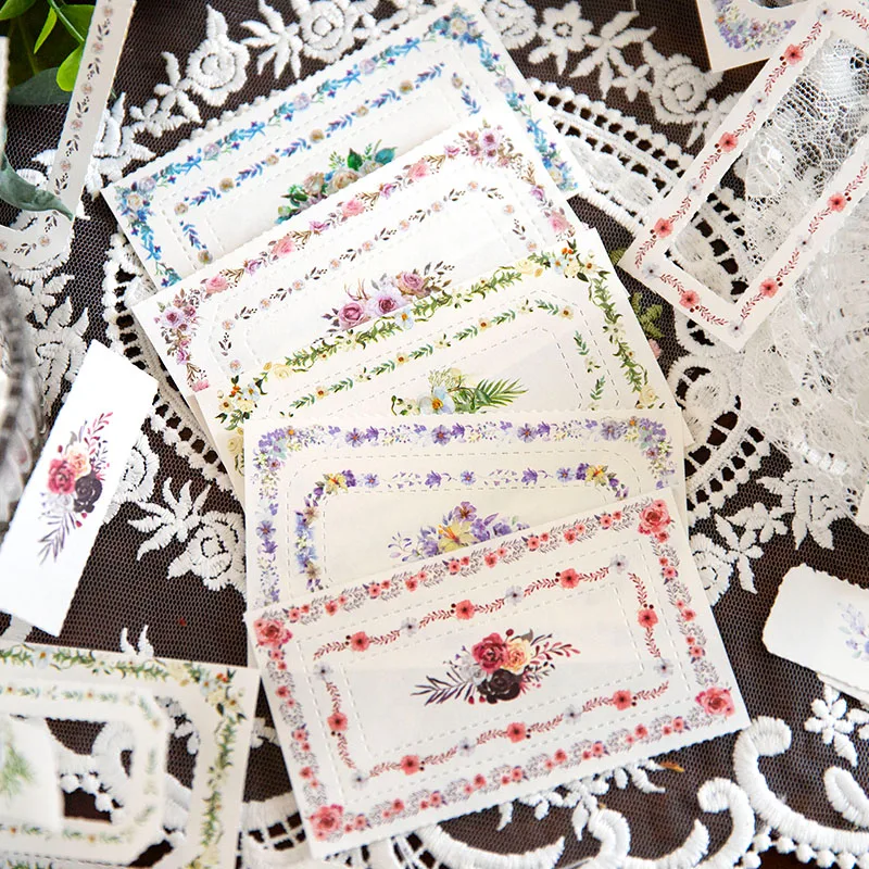 30Pcs Memo Lace Frame Note Book Flowers Bottoming Decorative Record Material Backing Paper Writing Scrapbooking 100*70mm