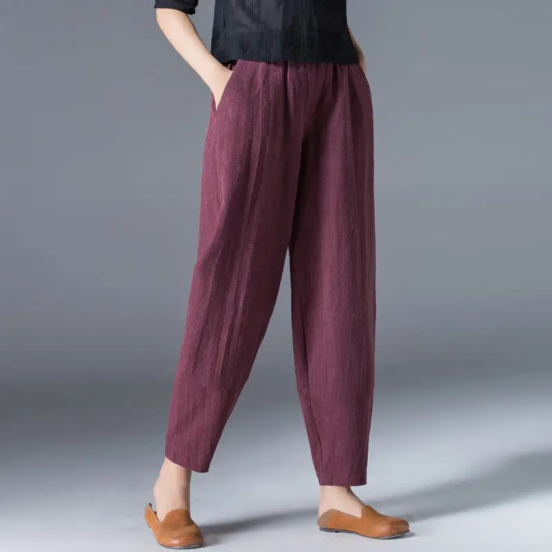 

Women's Korean Version Pure Cotton Wide Leg Pants Loose Large Size Slim Casual Capris