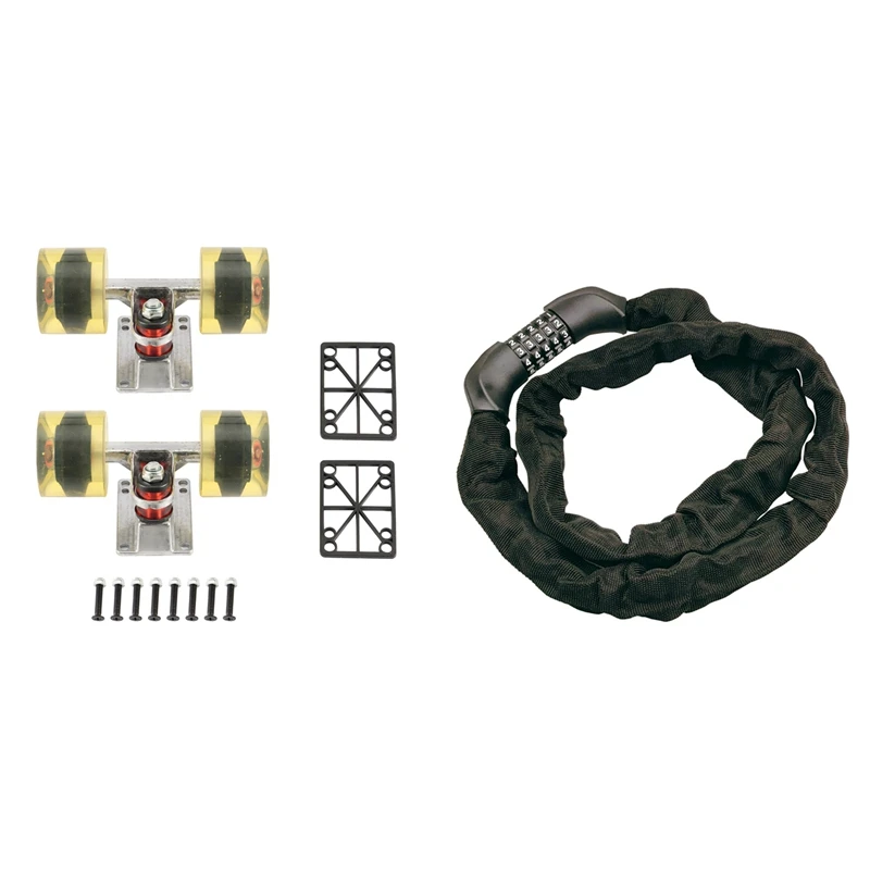 

Skateboard Trucks Rubber Four-Wheel Longboard Mini Cruiser,Silver with Cycling Bicycle Lock Password Chain Lock
