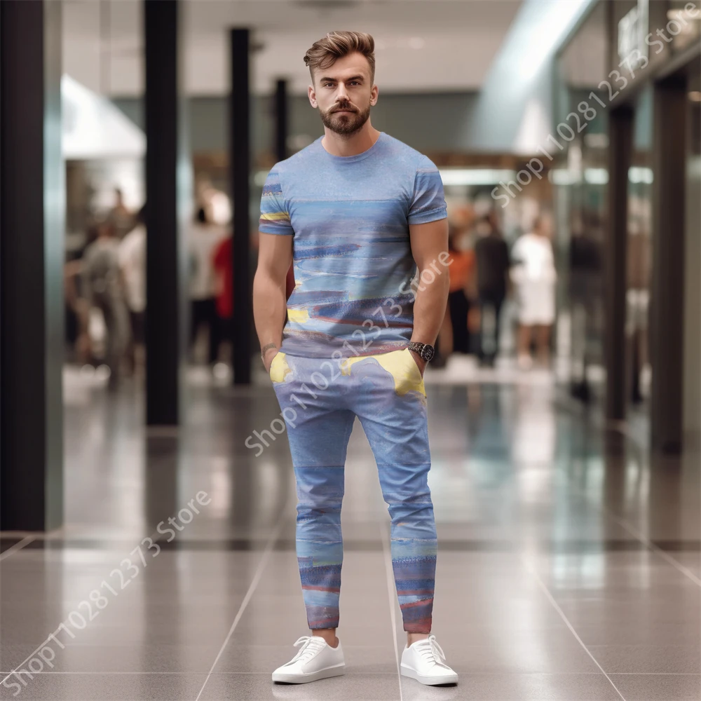 2023 Tracksuit Men Short Sleeve T-Shirt+Pants Two Piece Set Man Sportswear Fashion 3D Printing Casual Streetwear Clothes For Men
