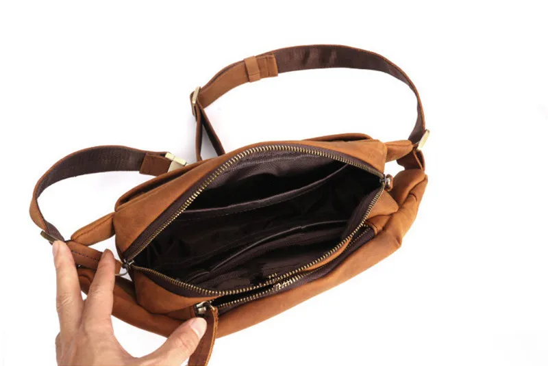 Vintage crazy horse cowhide men's multifunctional chest bag outdoor daily shoulder bag weekend sports real leather waist bag