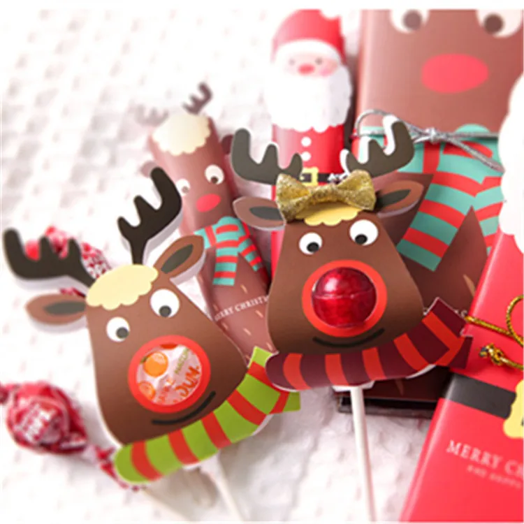 

25pcs Christmas Elk Lollipop Paper Holder Cute DIY Card Decorate Christmas Wedding Party Decor Kid Xmas Decoration Supplies Gift