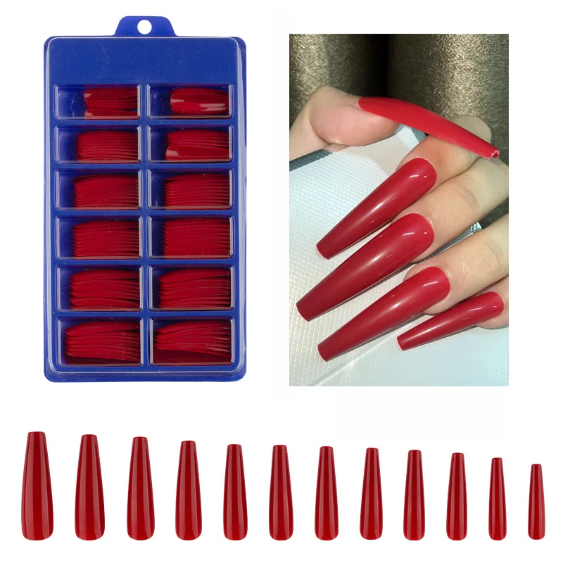 120 шт./корт. Красные супер длинные дизайнерские накладные ногти балерины