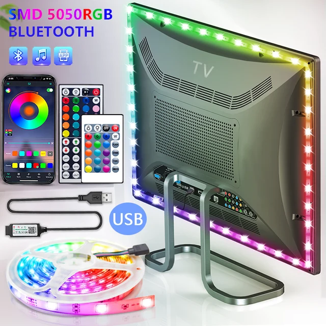 USB LED Strip Light Tape Bluetooth 5050 SMD 5V USB RGB Lights Flexible LED Lamp Tape Ribbon RGB Self-adhesive TV Desktop Diode 1