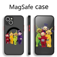 cute teletubbies doll cartoon phone case transparent magsafe magnetic magnet for iphone 13 12 11 pro max mini wireless charging