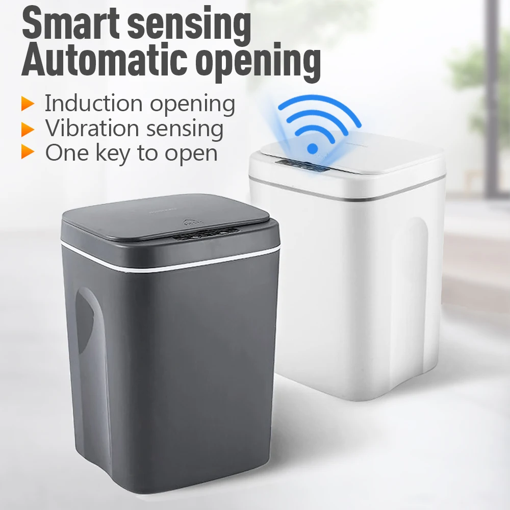 12L 14L 16L Smart Trash Can for Bathroom Kitchen Automatic Wastebasket Waterproof Trash Waste Bins