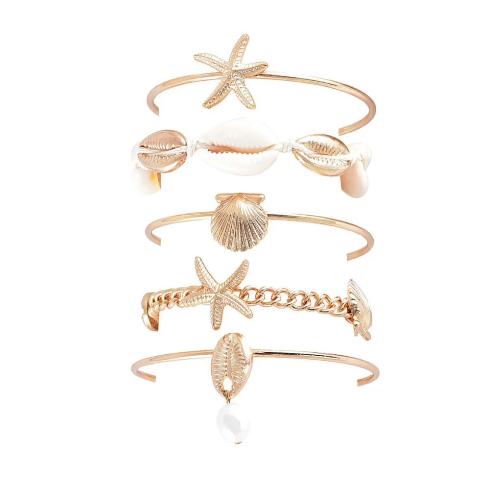 Enlarge Starfish Bracelet Shell Braided Pearl Pendant 5 Piece Set Bracelet