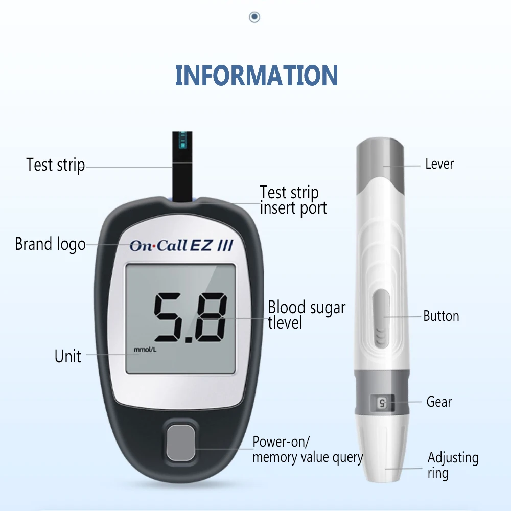 Глюкометр On Call EZIII со полосками Тест-полоски для измерения сахара и ланцета Иглы