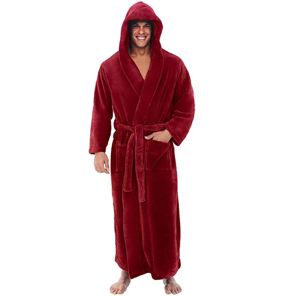 

Men'S Winter Warm Robes Thick Lengthened Plush Shawl Bathrobe Kimono Home Clothes Long Sleeved Robe Coat Peignoir Homme Hot